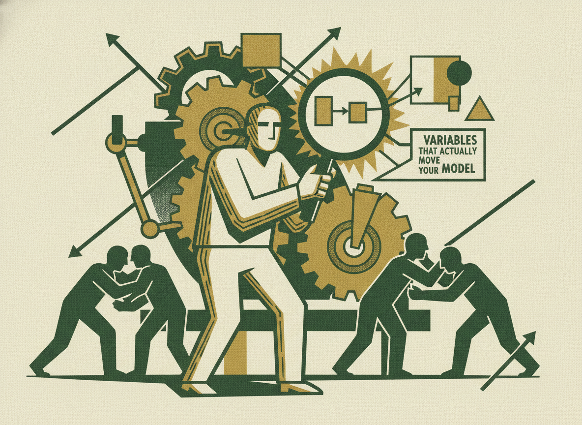 Woodcut illustration representing finding the variables that actually move your model.