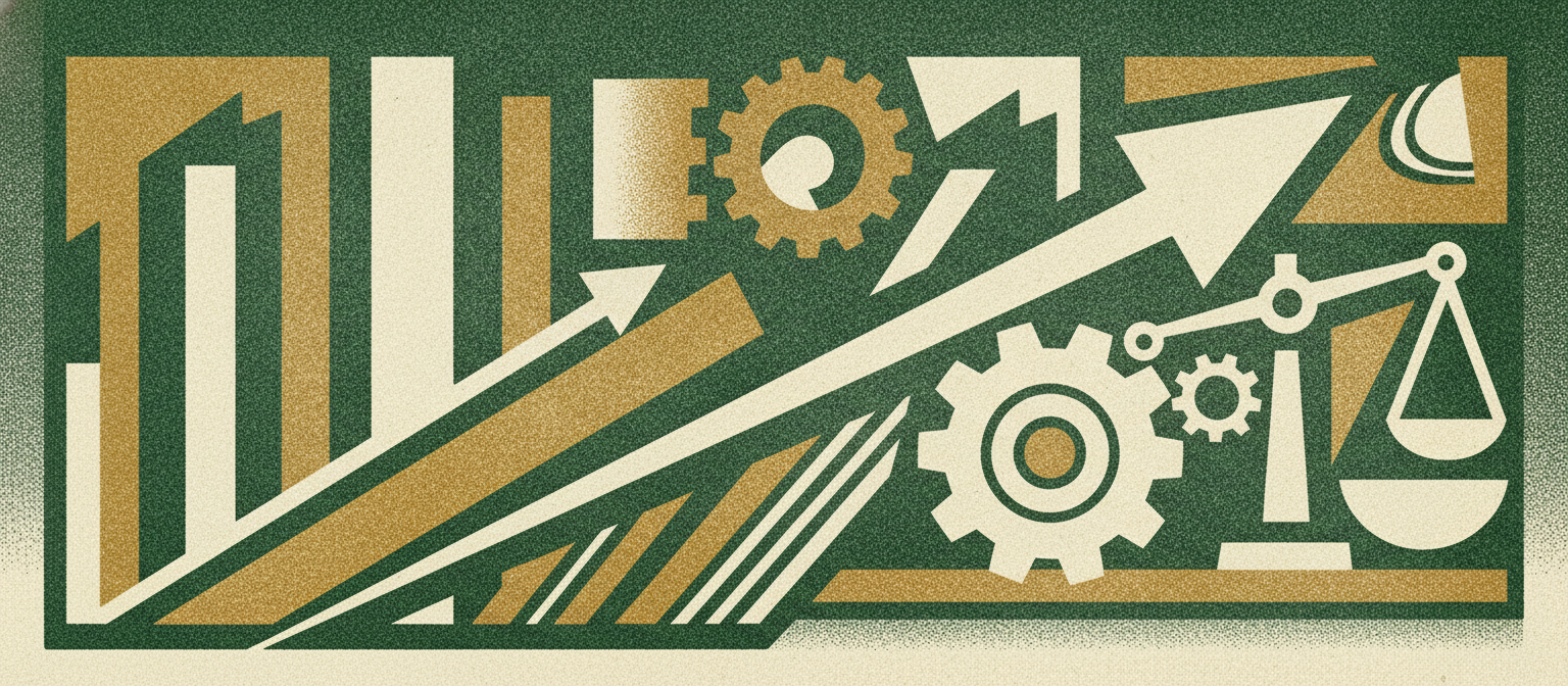 Wide woodcut finance frieze section divider.