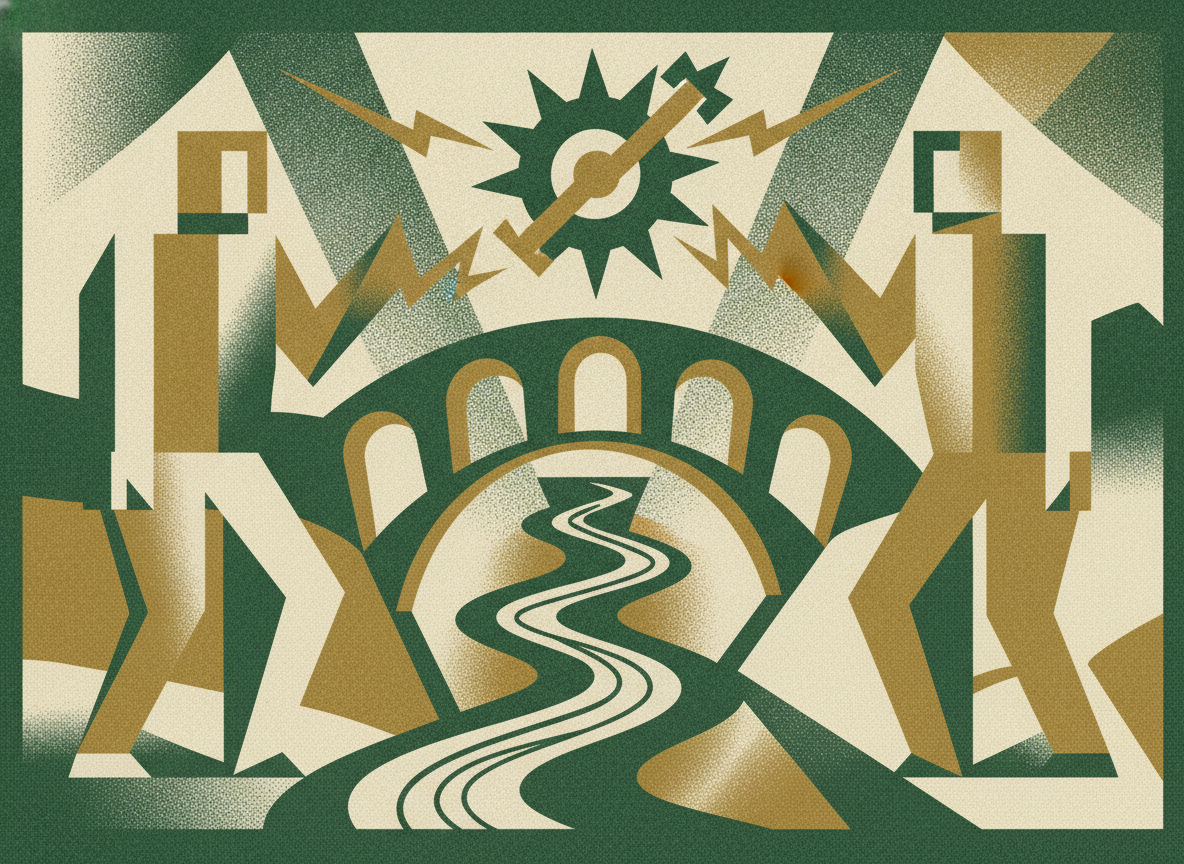 Woodcut illustration representing the catalyst test: when a bridge makes sense.