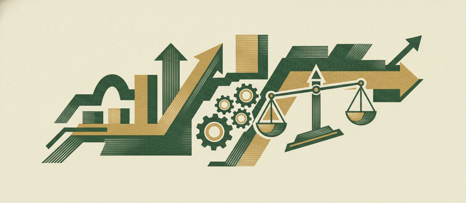 Wide woodcut finance frieze section divider.