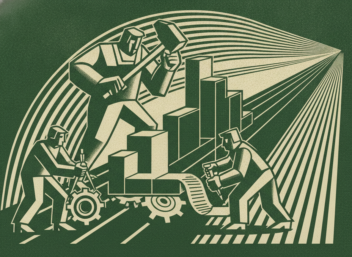 Woodcut illustration representing building the plan against your runway.