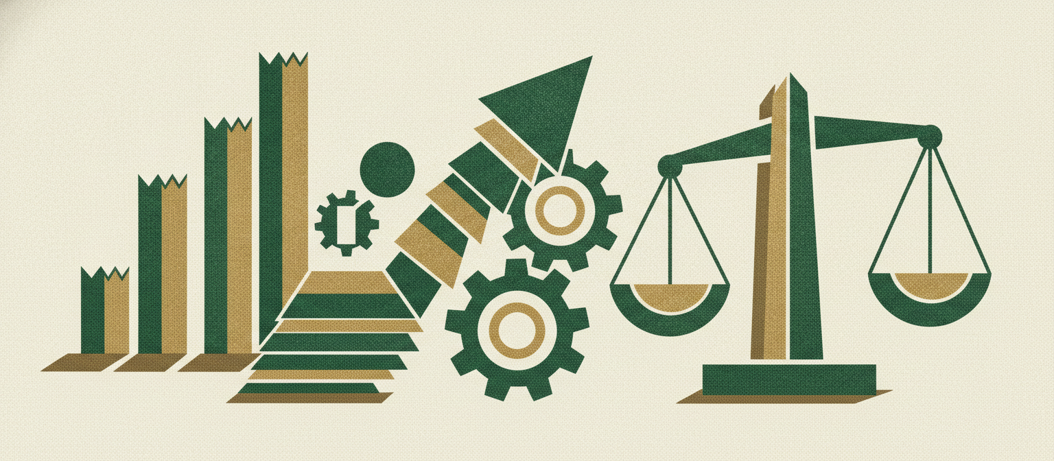 Wide woodcut finance frieze section divider.