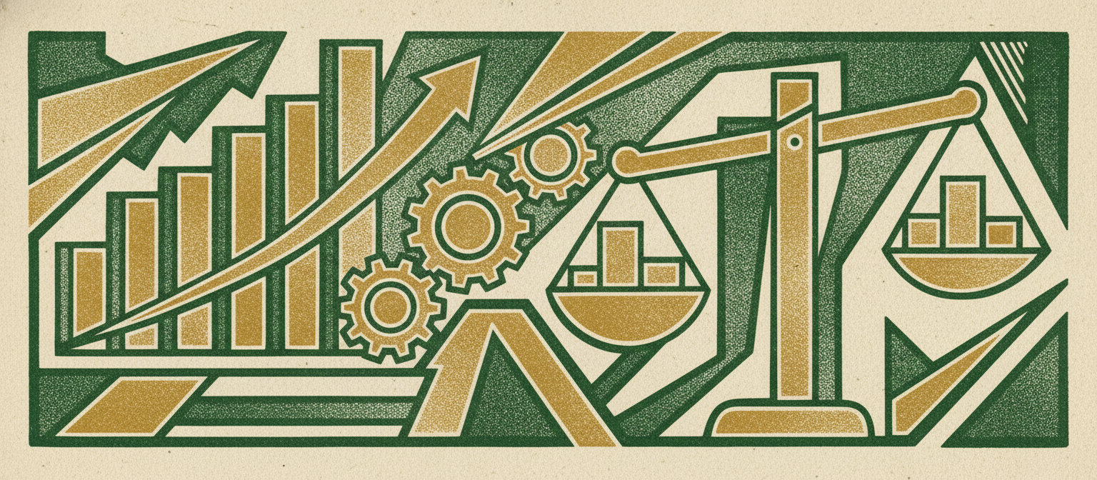 Wide woodcut finance frieze section divider.