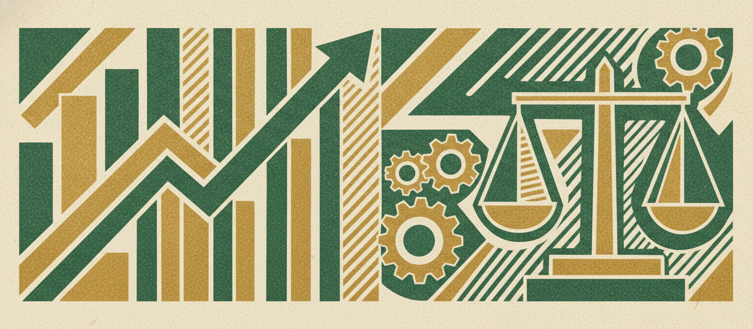 Wide woodcut finance frieze section divider.