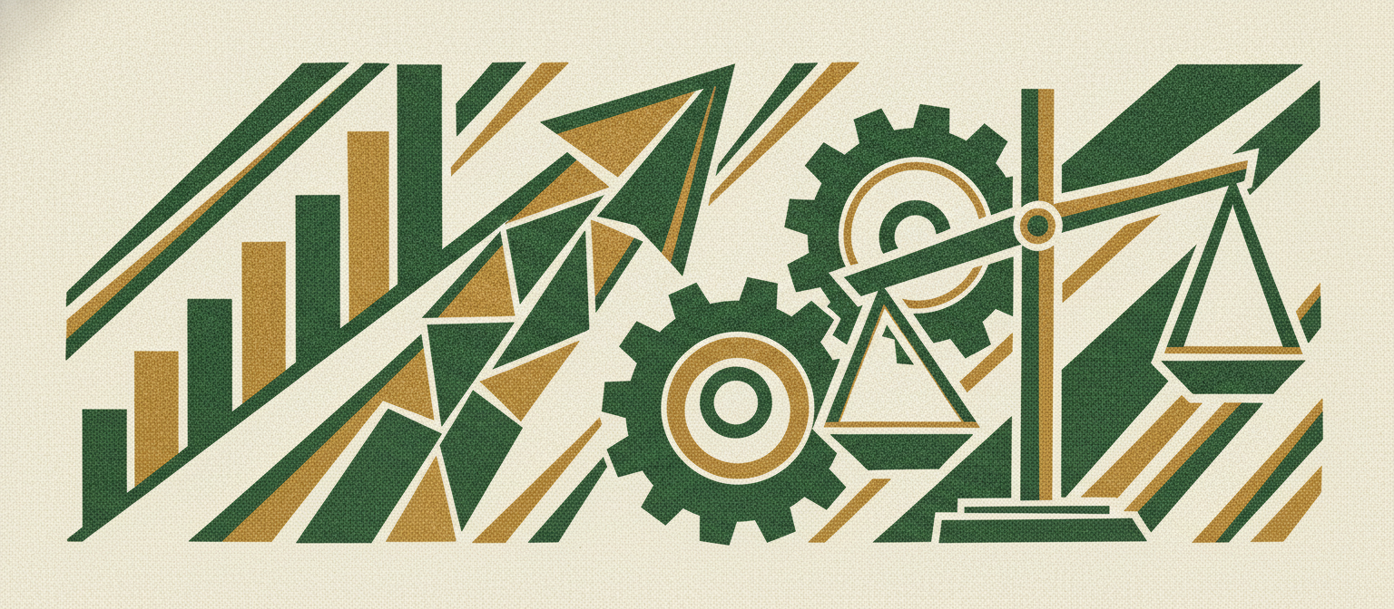 Wide woodcut finance frieze section divider.