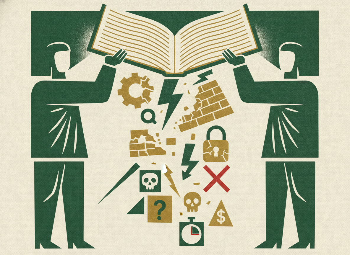 Woodcut illustration representing what a risk register actually contains.