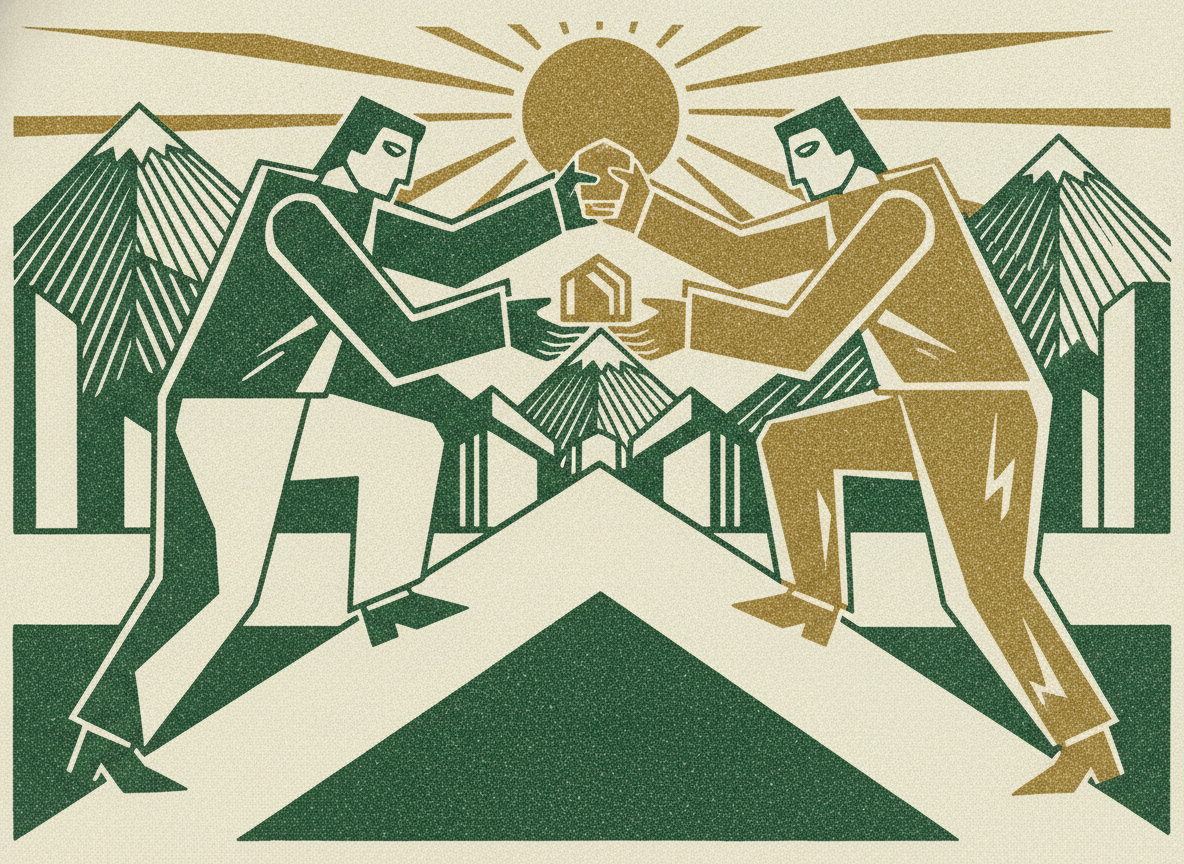 Woodcut illustration representing make it win-win.