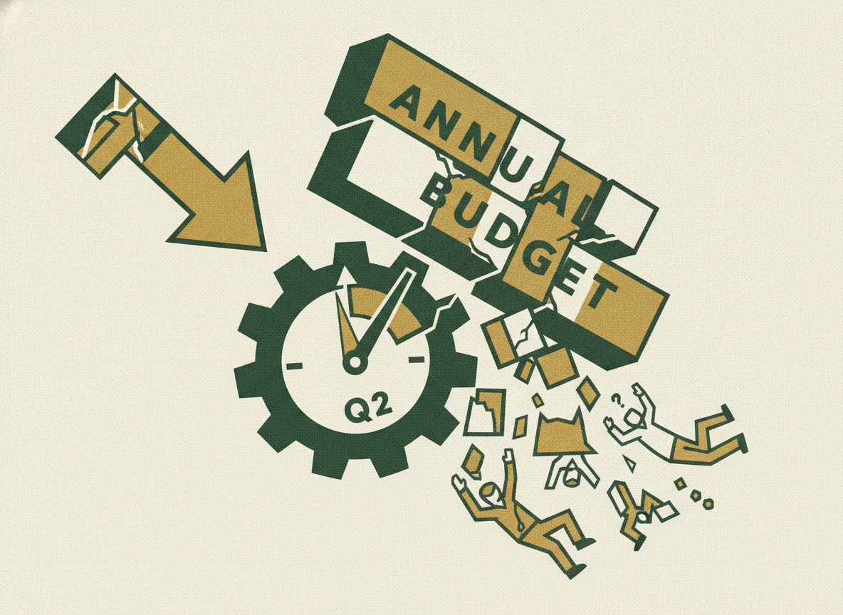 Woodcut illustration representing why the annual budget stops being useful by q2.