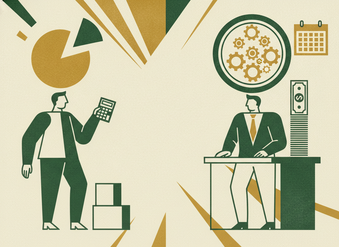 Woodcut illustration representing fractional cfo vs full-time cfo: a side-by-side cost model for a $10m company.