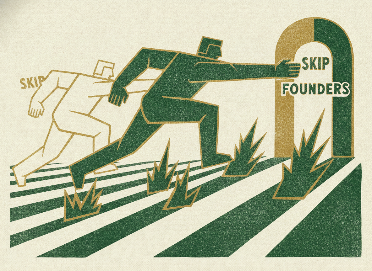Woodcut illustration representing the section founders skip: challenges.