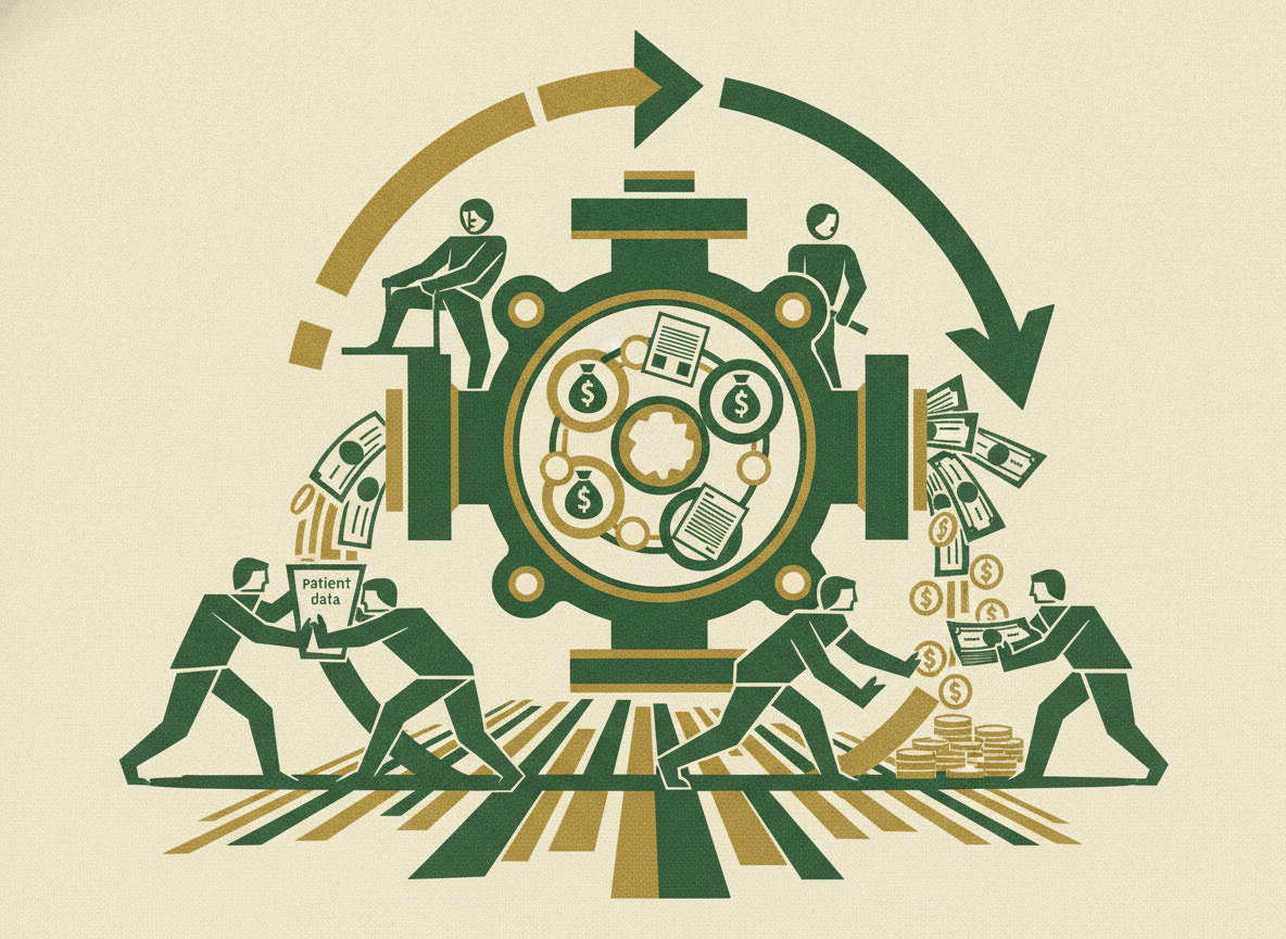 Woodcut illustration representing the revenue cycle is the practice's cash engine.