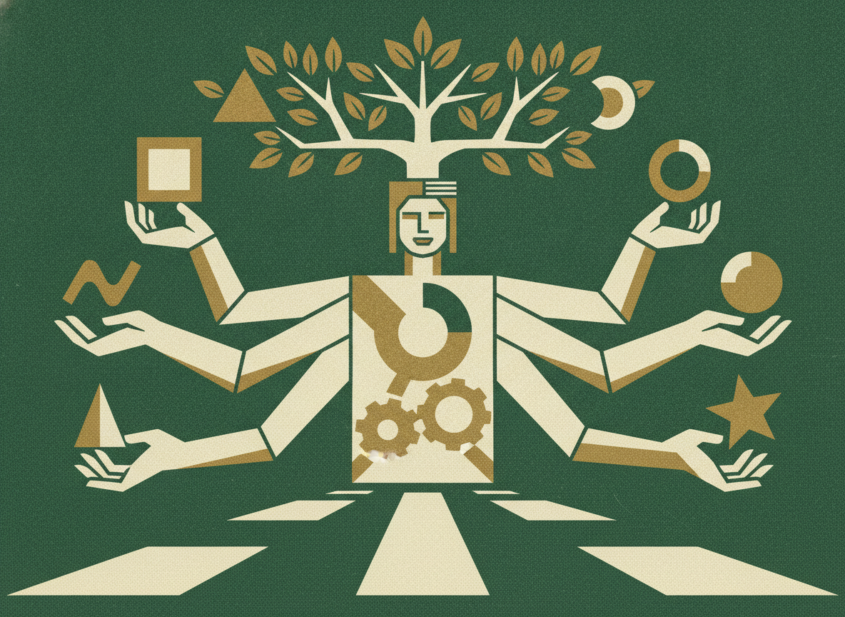 Woodcut illustration representing diversifying without over-engineering.