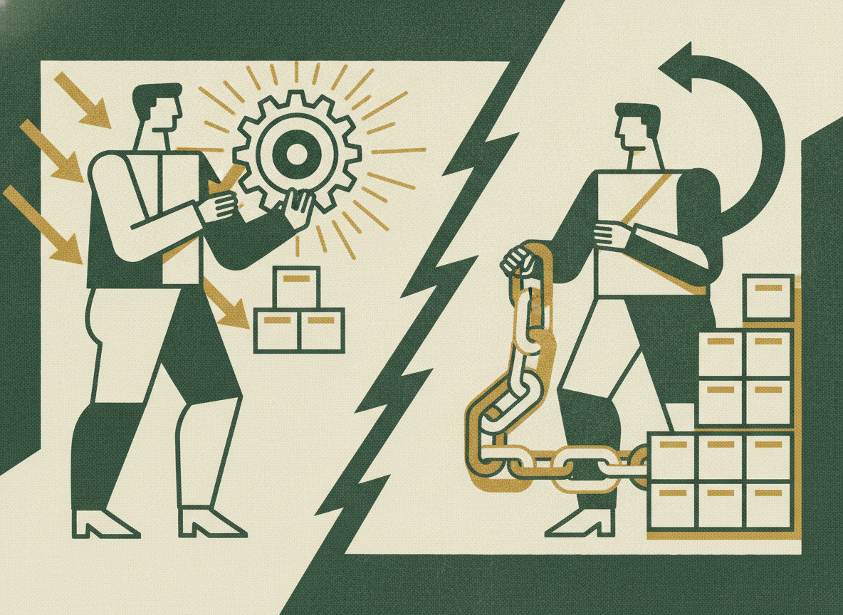 Woodcut illustration representing dynamic discounting vs. supply chain finance.