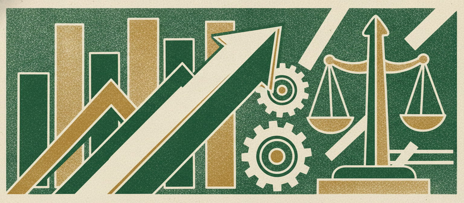 Wide woodcut finance frieze section divider.