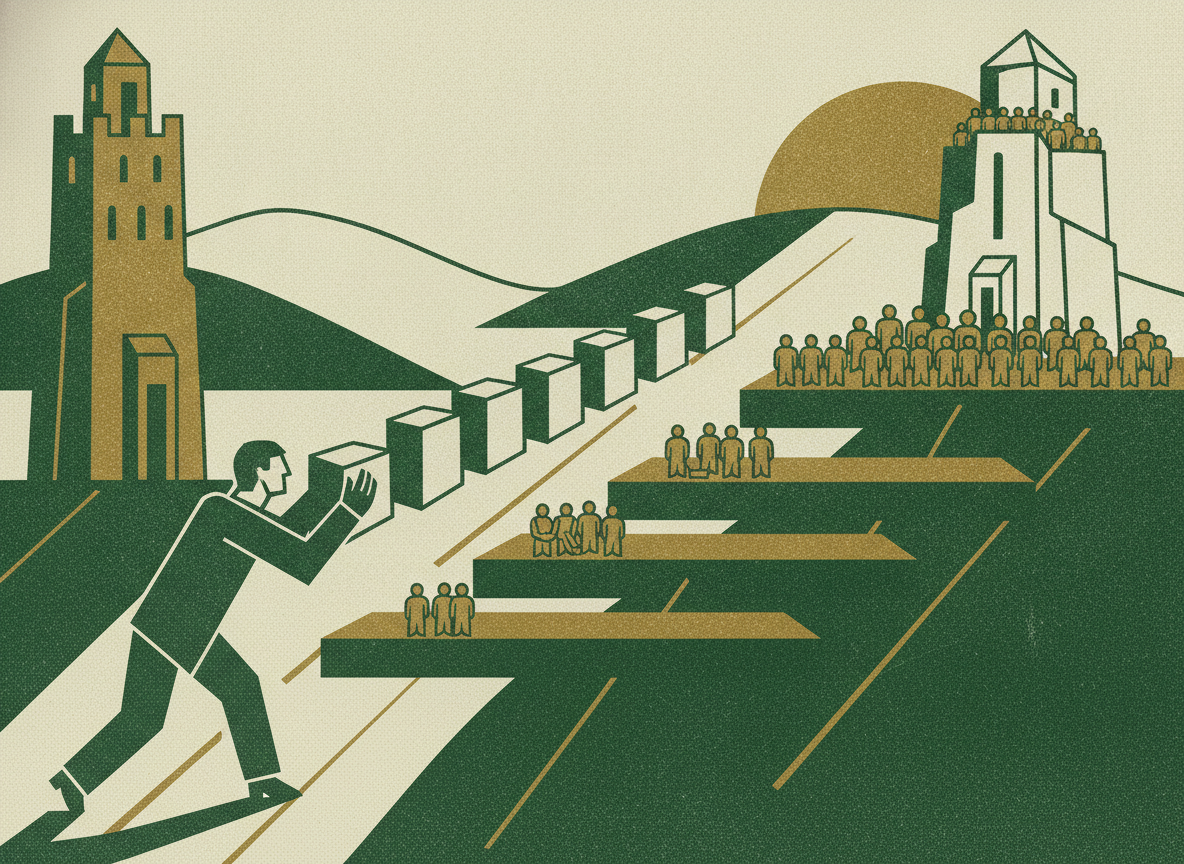 Woodcut illustration representing data migration and phased rollout.