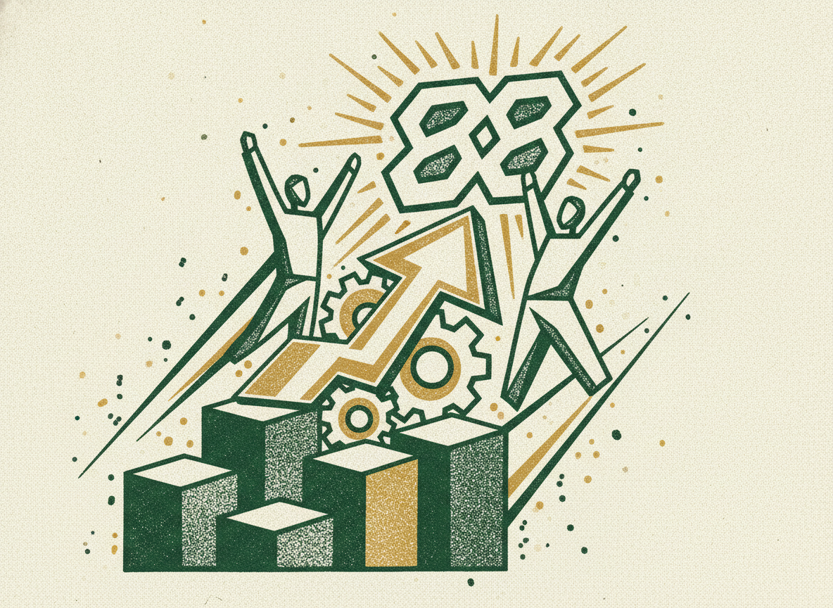 Woodcut illustration representing the returns: risk-free double digits.