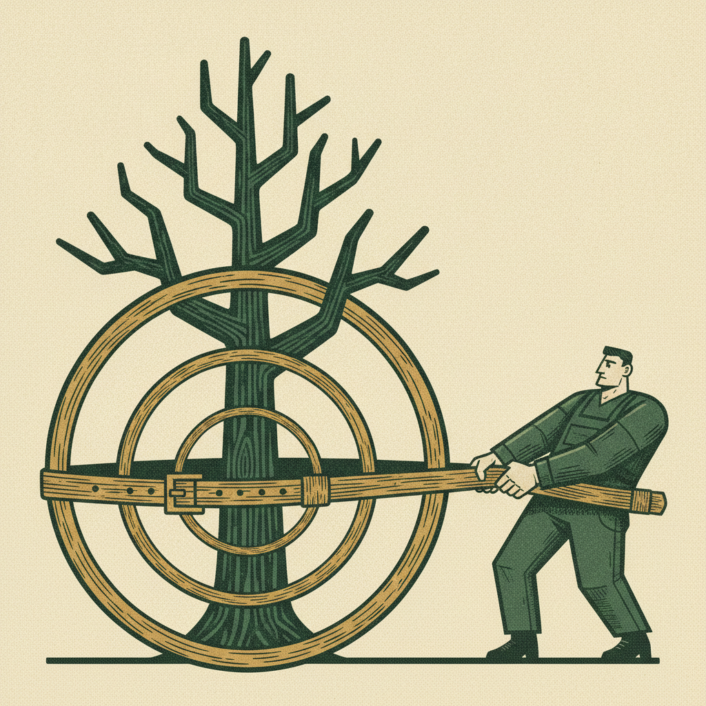 A tree growing through widening belts, showing capital structure revisited as the company grows.