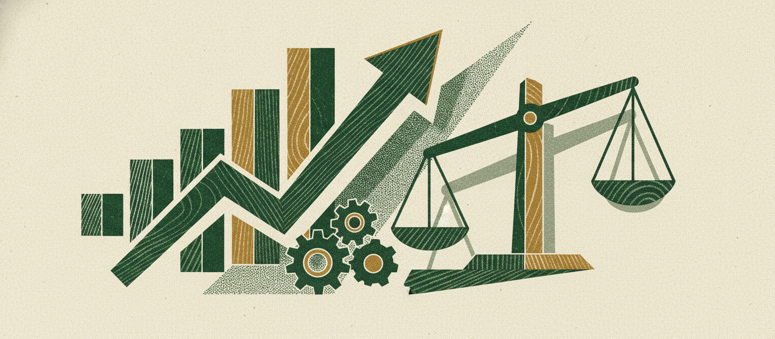 Wide woodcut finance frieze section divider.