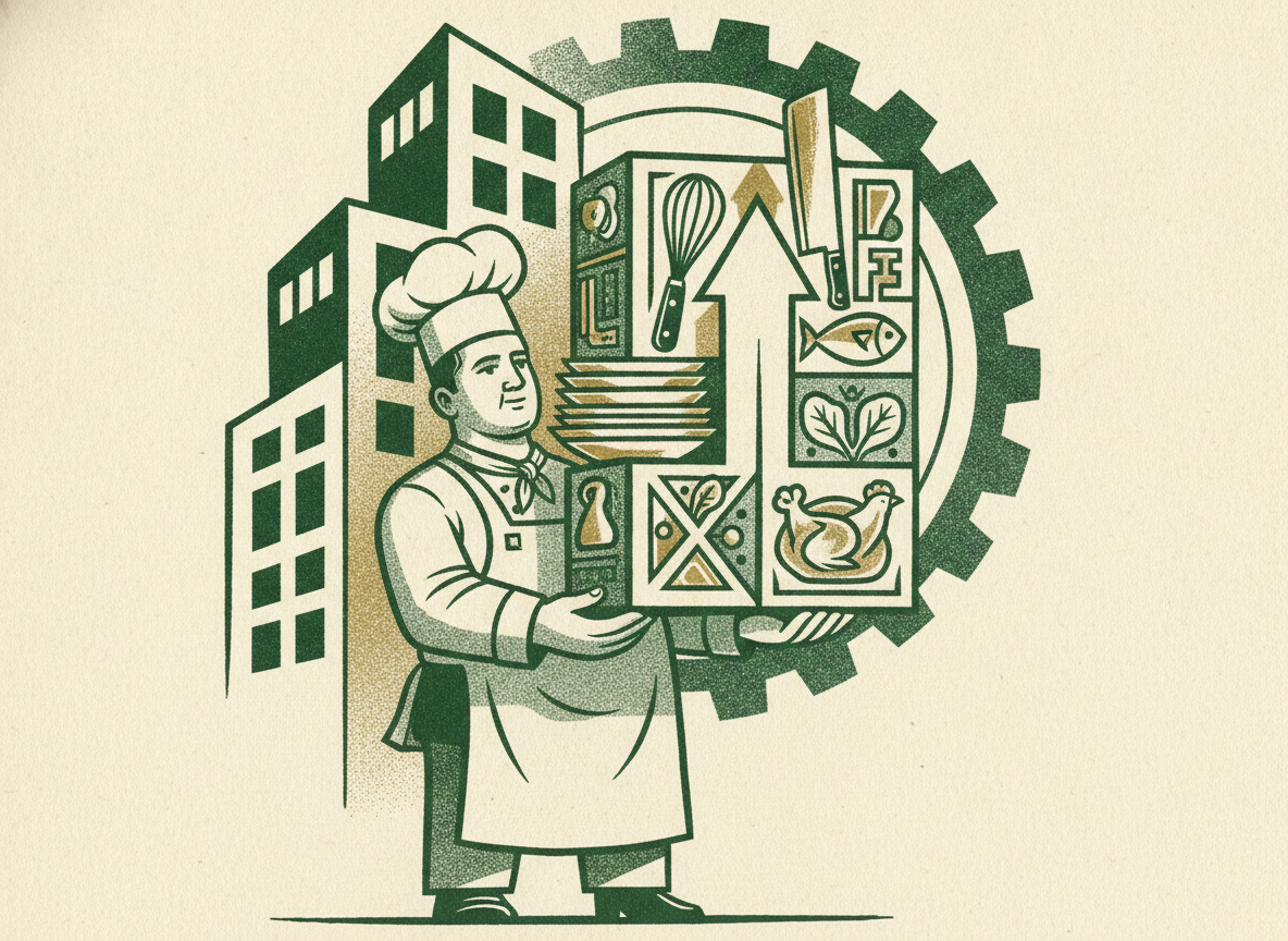 Woodcut illustration representing prime cost: the one number that runs a restaurant.