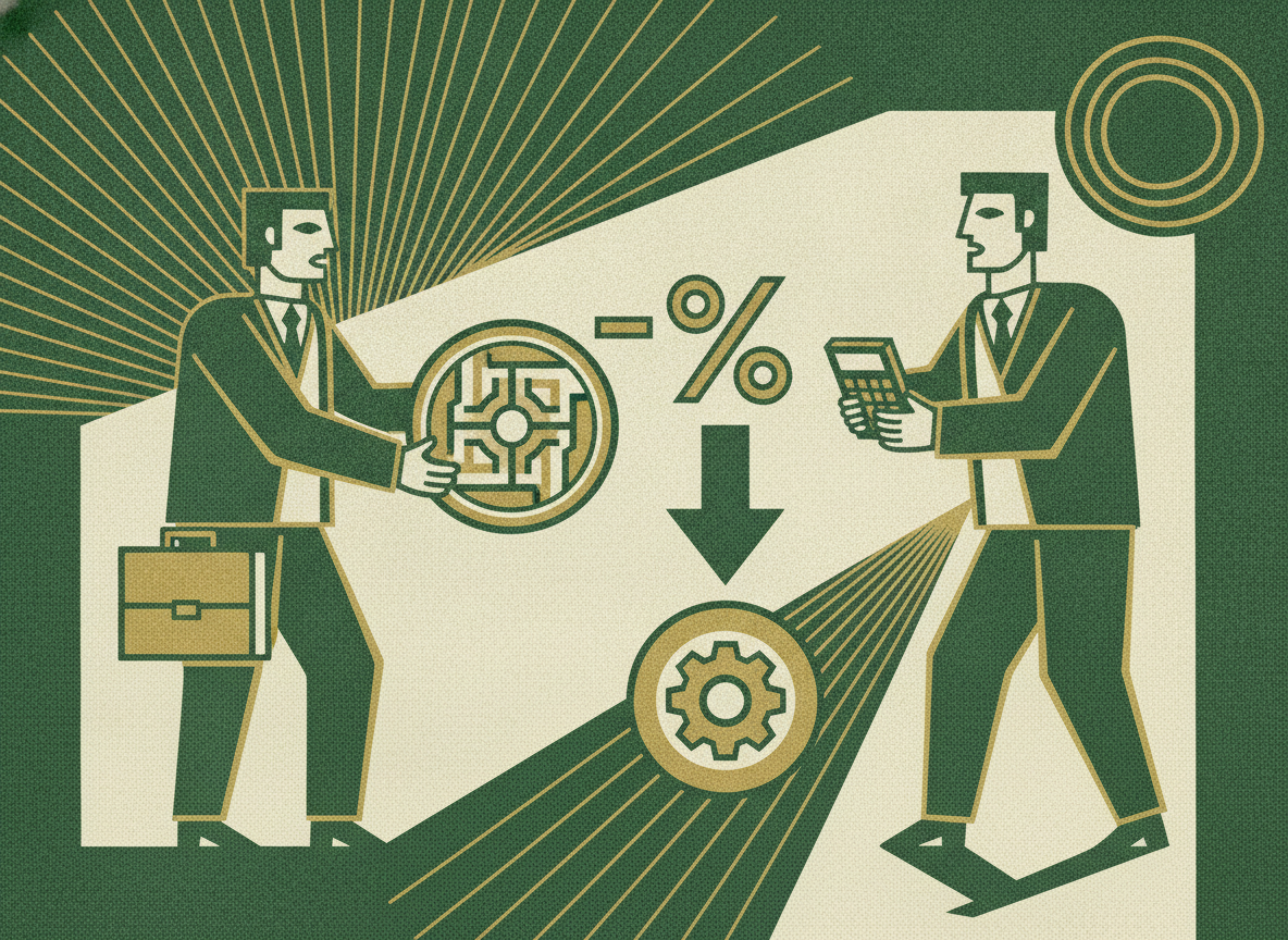 Woodcut illustration representing the early-payment discount math.