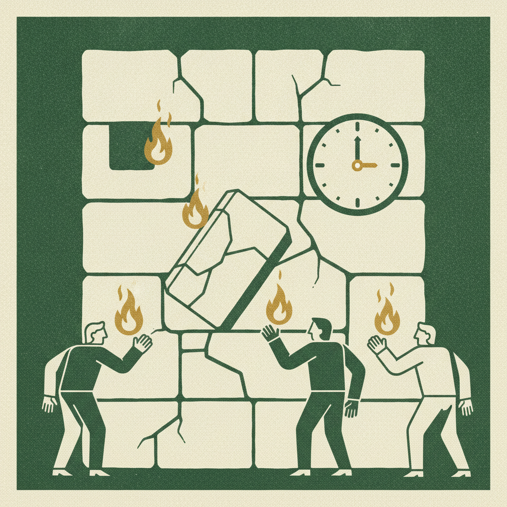 A woodcut of a cracked foundation showing the common gaps that stall a funding deal.