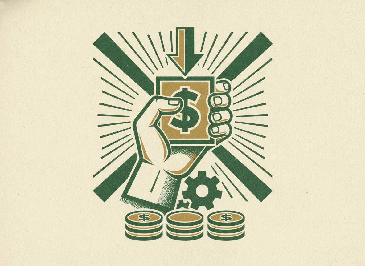 Woodcut illustration representing cash: the number to check first.