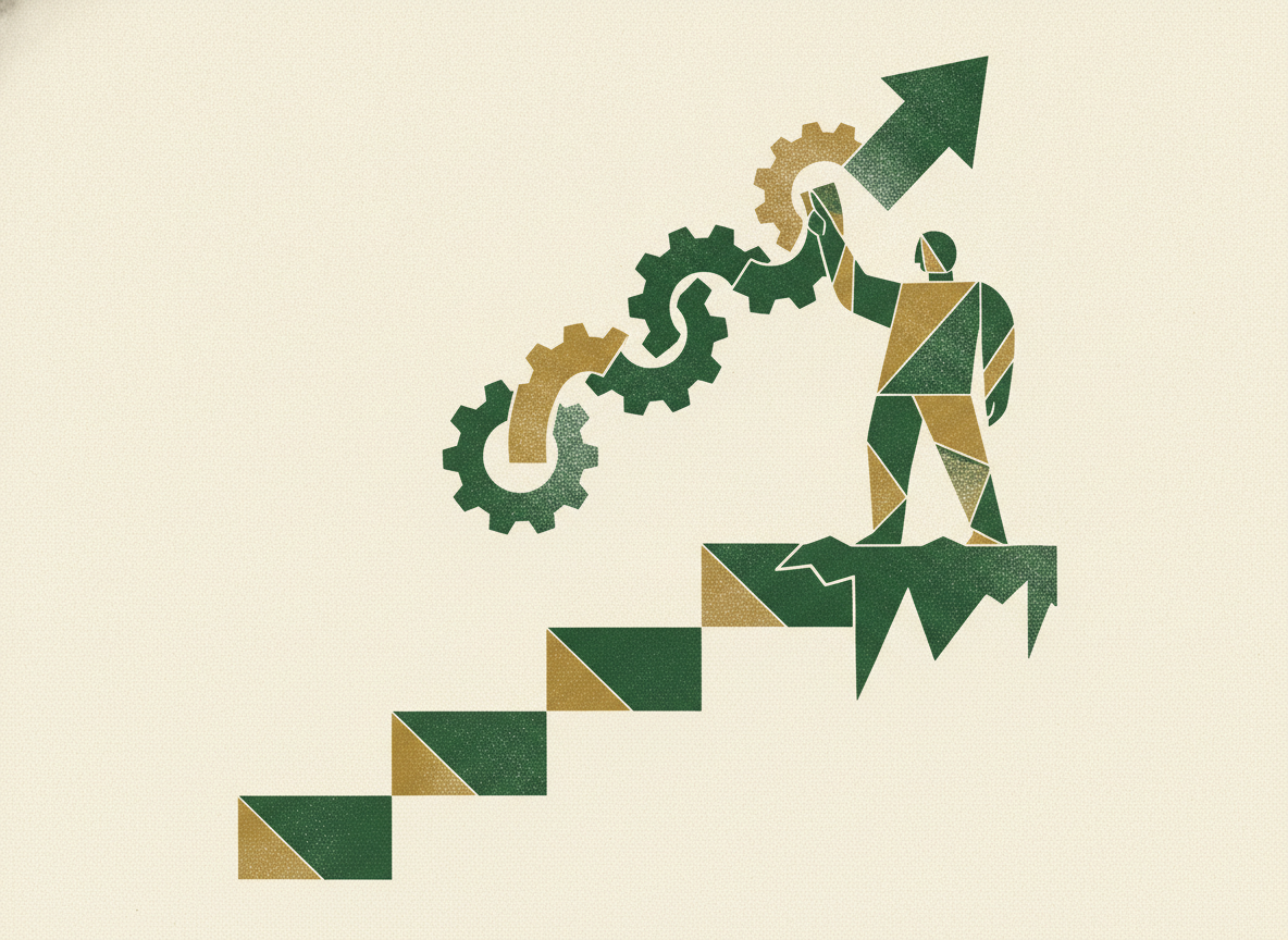 Woodcut illustration representing the rule of 40 by stage.