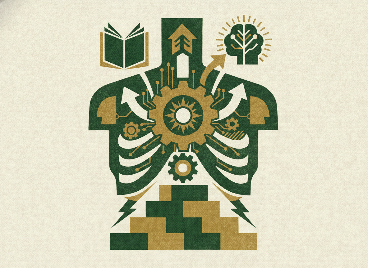Woodcut illustration representing the anatomy of a great update.