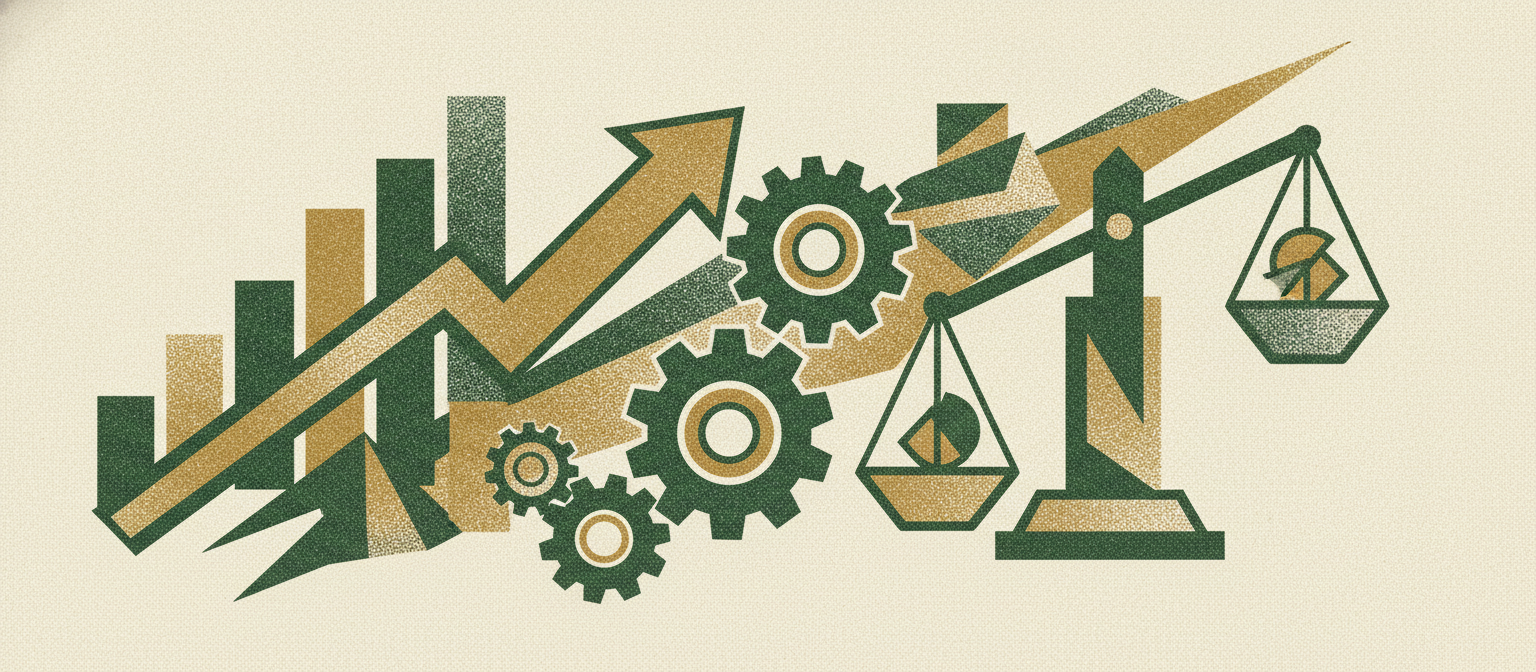 Wide woodcut finance frieze section divider.