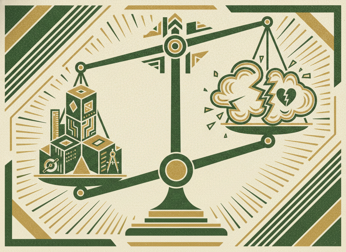 Woodcut illustration representing why it is more accurate and less emotional.
