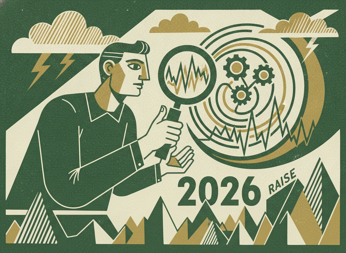 Woodcut illustration representing reading the 2026 funding environment before you raise.