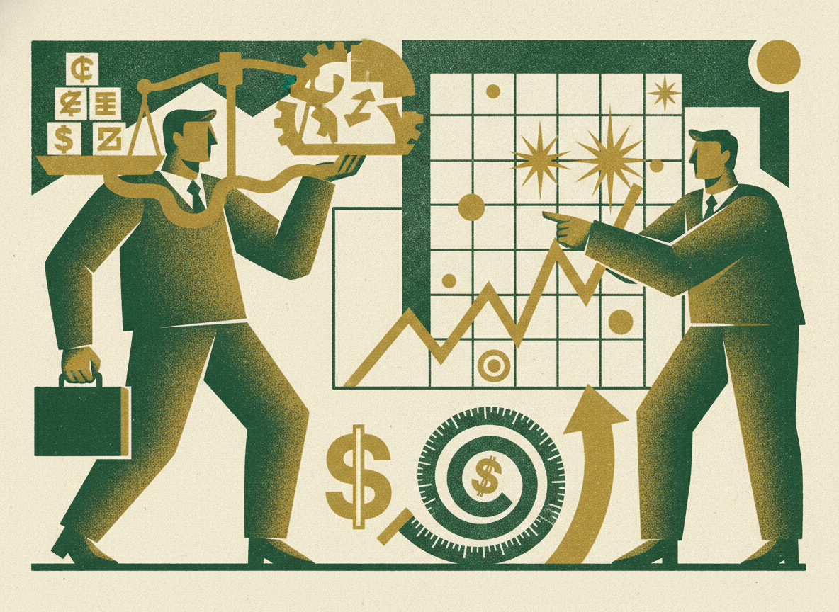Woodcut illustration representing how buyers and investors actually measure it.