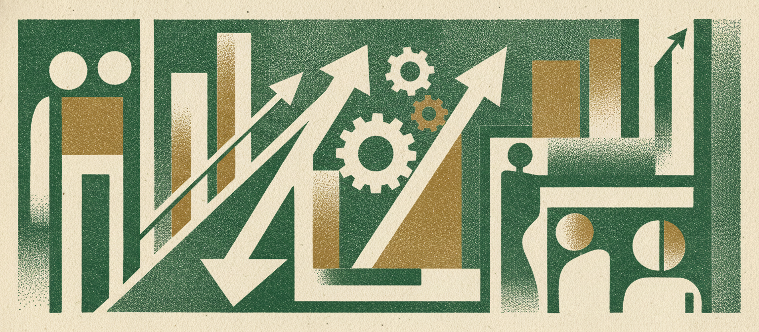 Wide woodcut finance frieze section divider.