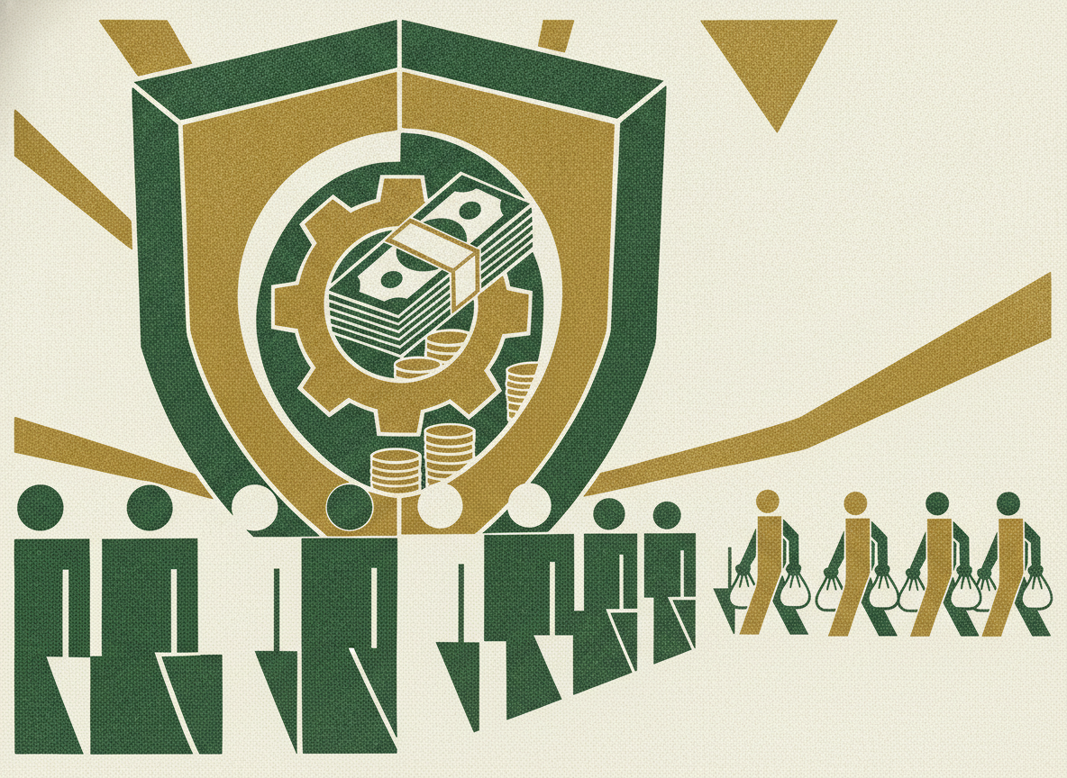 Woodcut illustration representing the reserve that protects payroll.