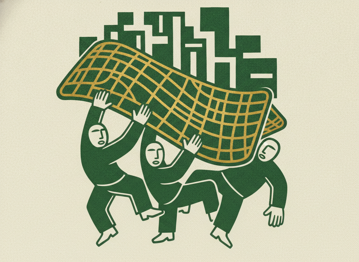 Woodcut illustration representing the credit line as a safety net.