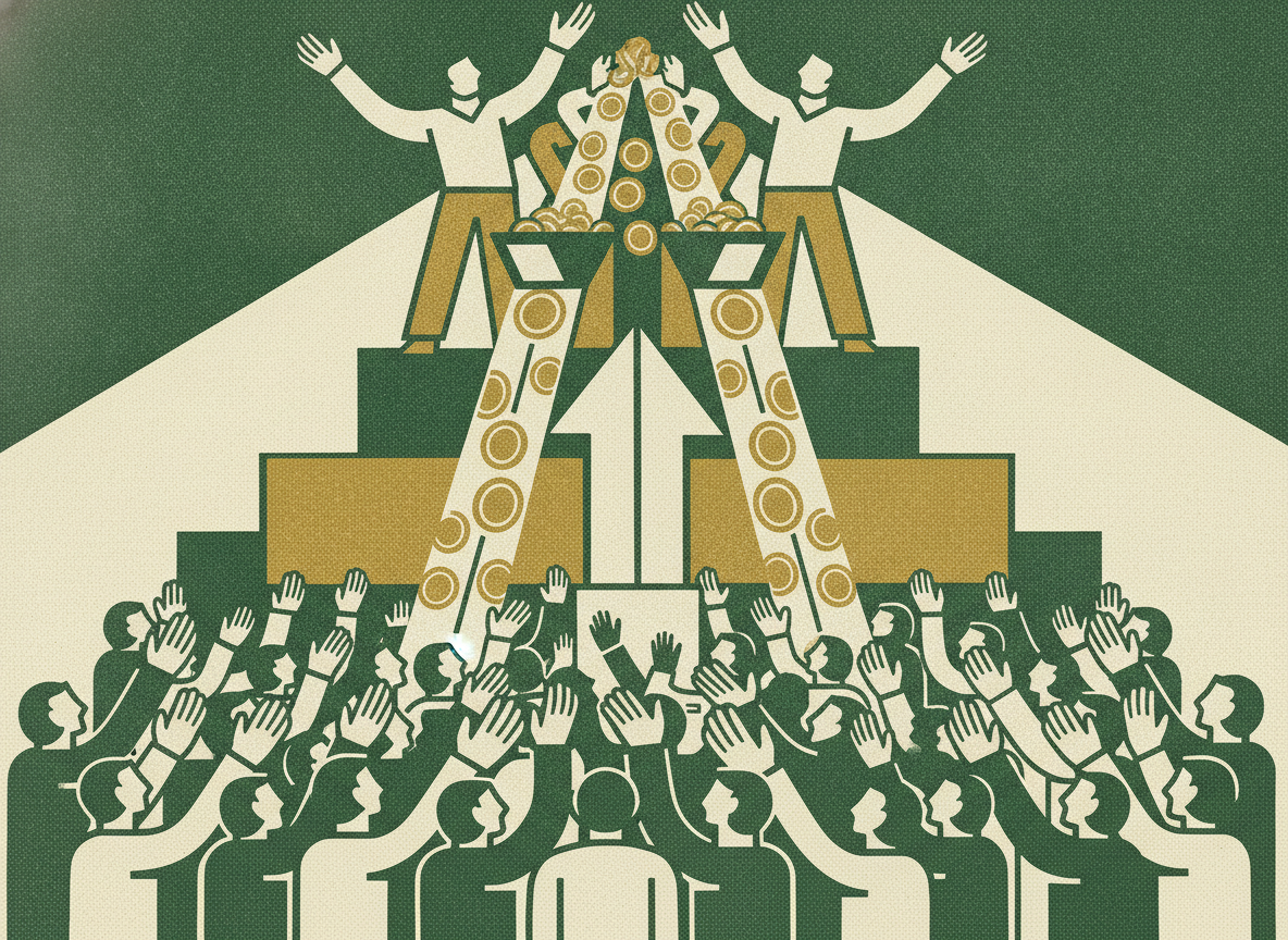 Woodcut illustration representing liquidation preference: who gets paid first.