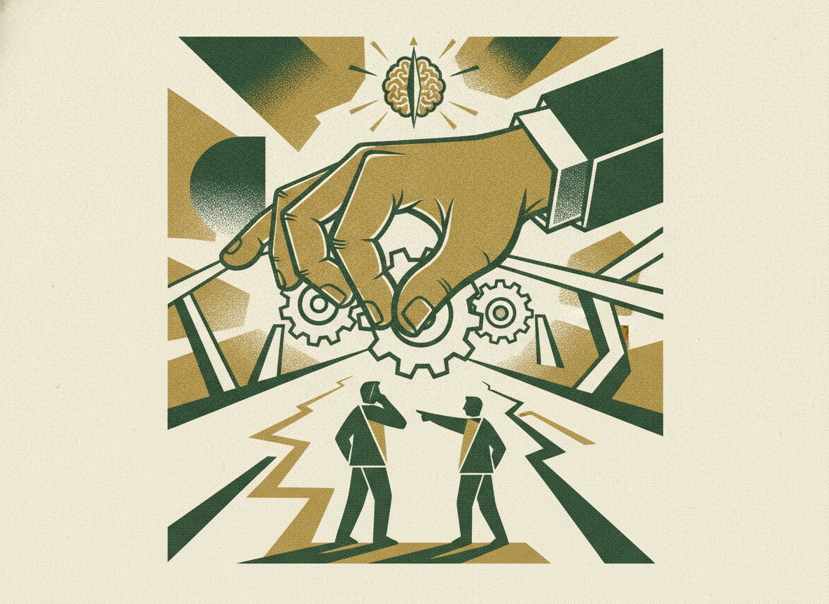Woodcut illustration representing where human judgment still wins.