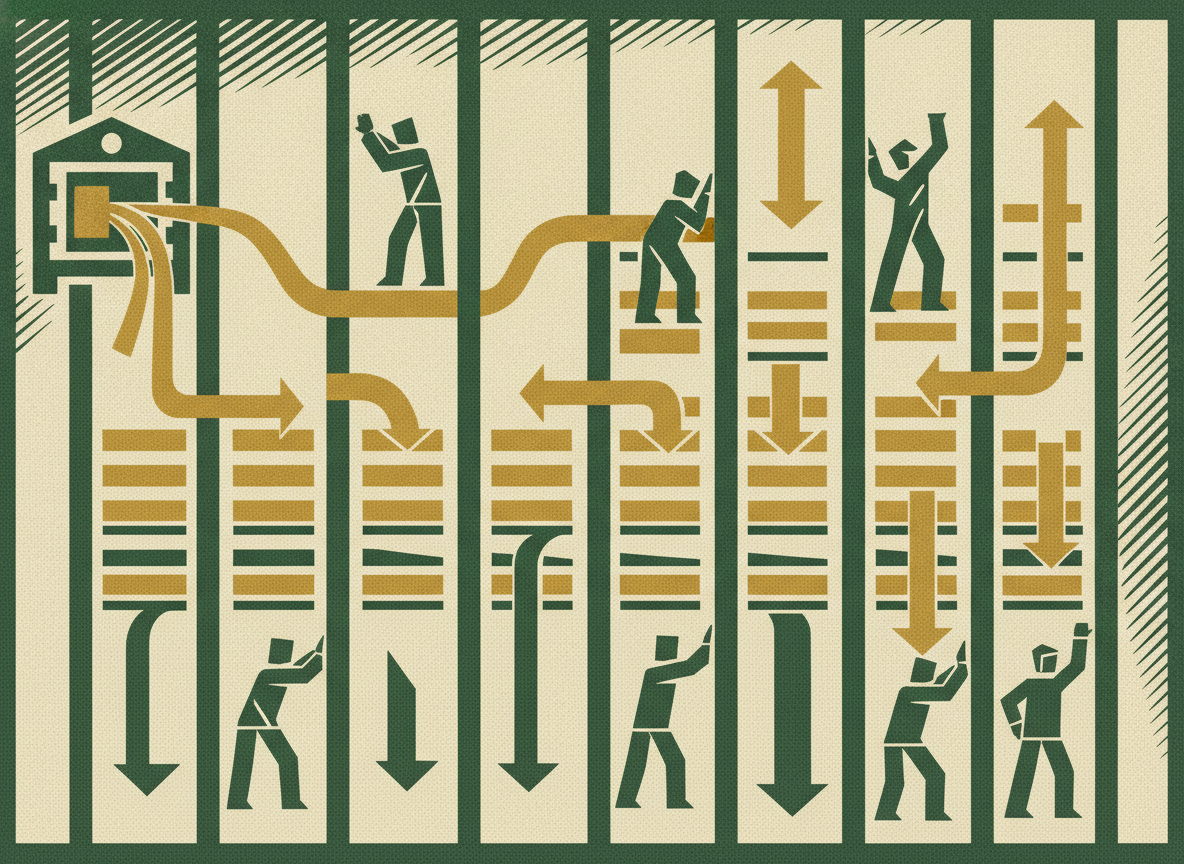 Woodcut illustration representing anatomy of the rolling 13-week model.