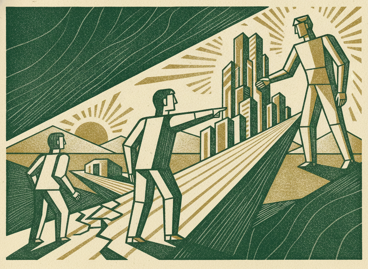 Woodcut illustration representing choosing for the company you are becoming.