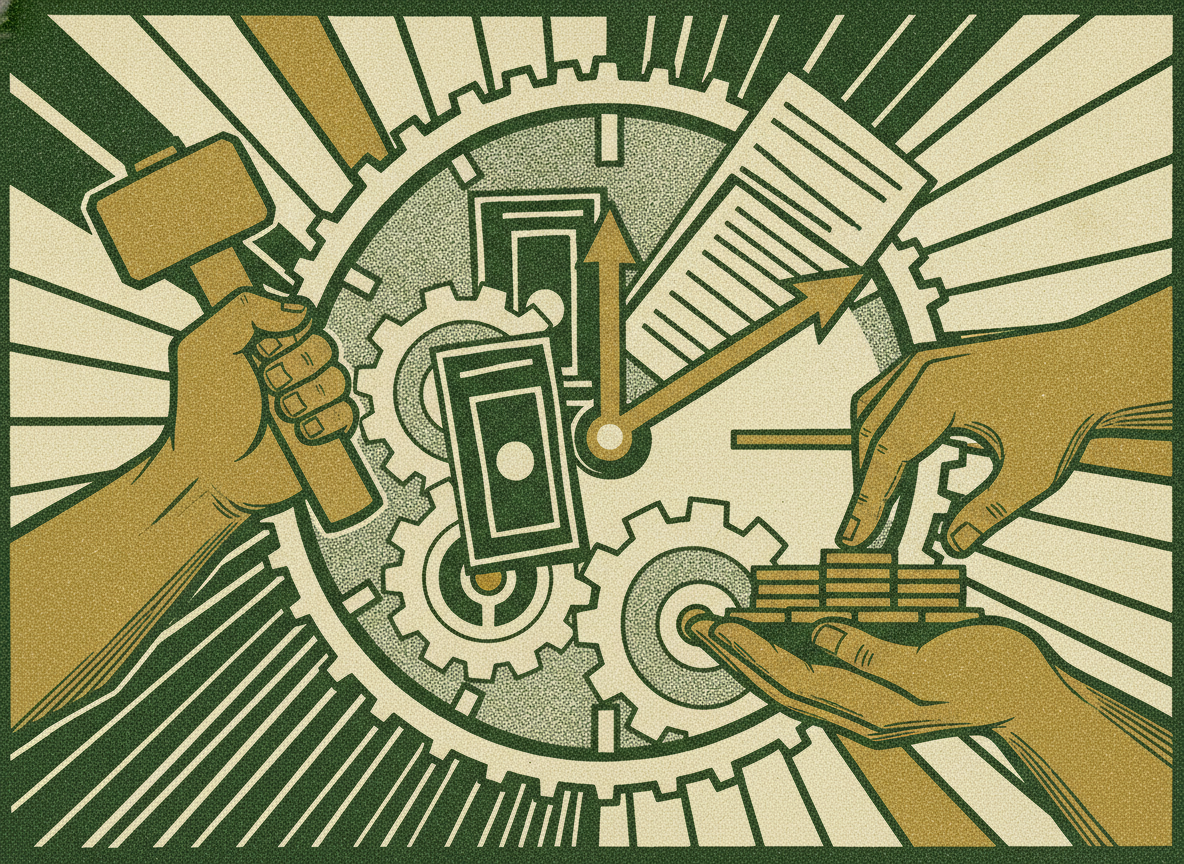 Woodcut illustration representing timing payments strategically.