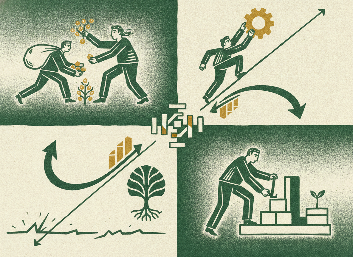 Woodcut illustration representing the prioritization matrix: roi vs strategic importance.