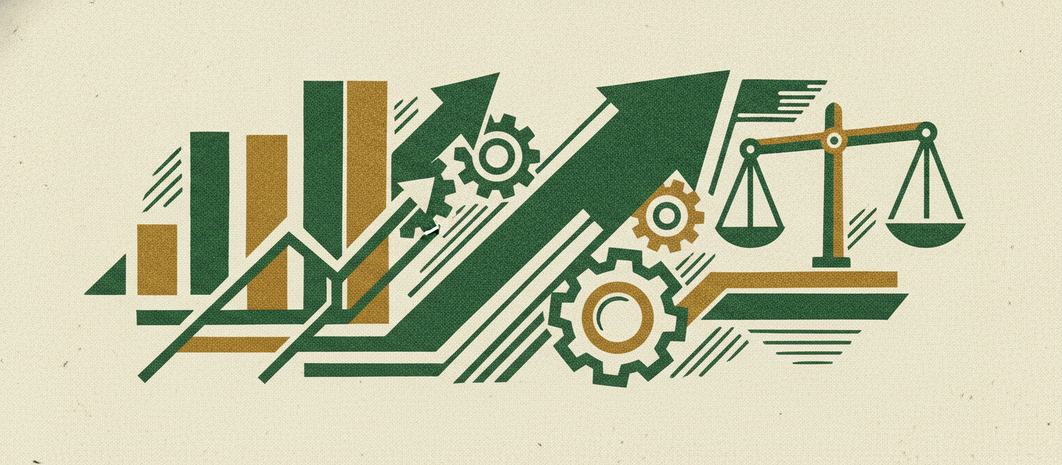 Wide woodcut finance frieze section divider.