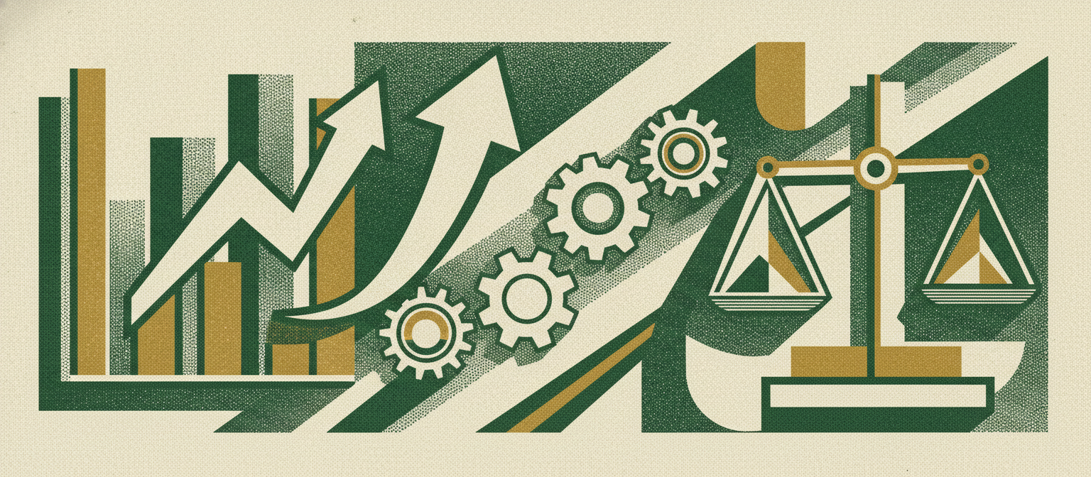Wide woodcut finance frieze section divider.
