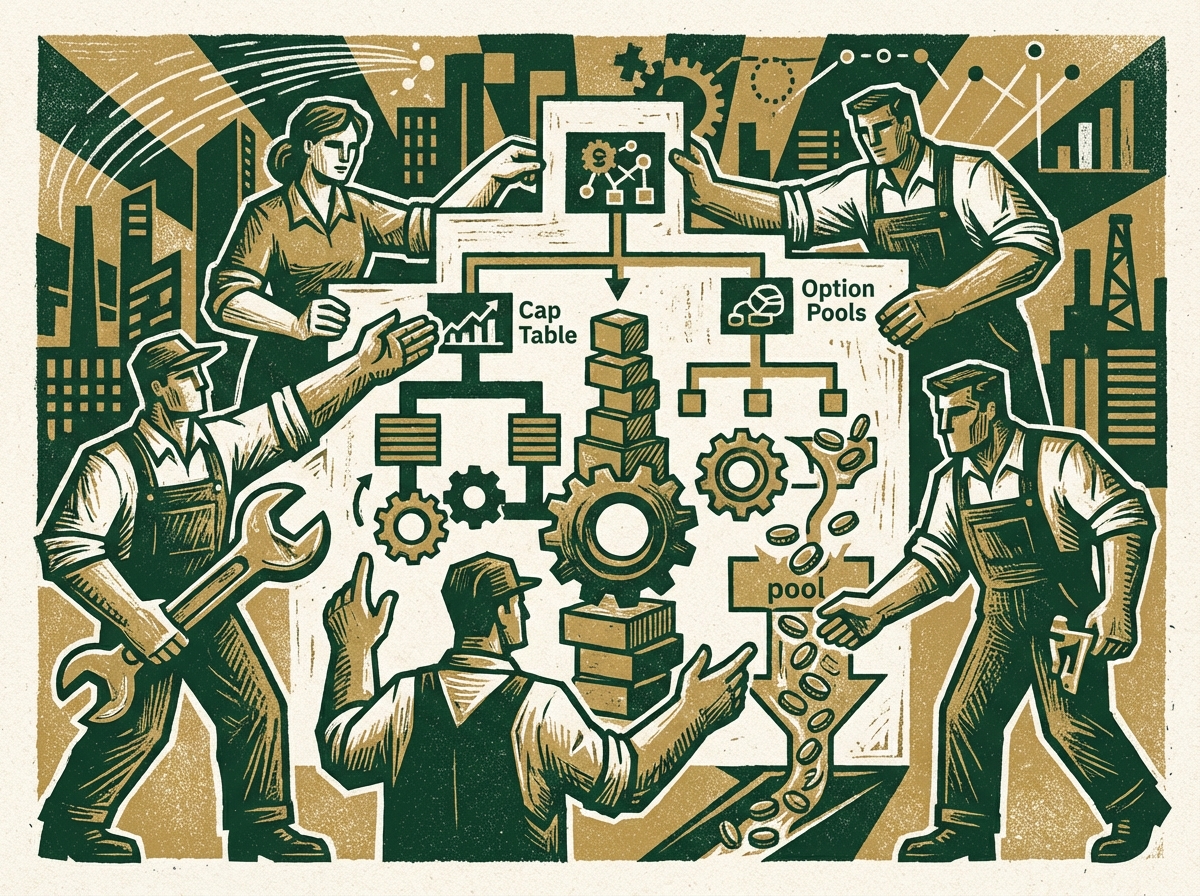 Cap table diagram showing option pool and equity allocation