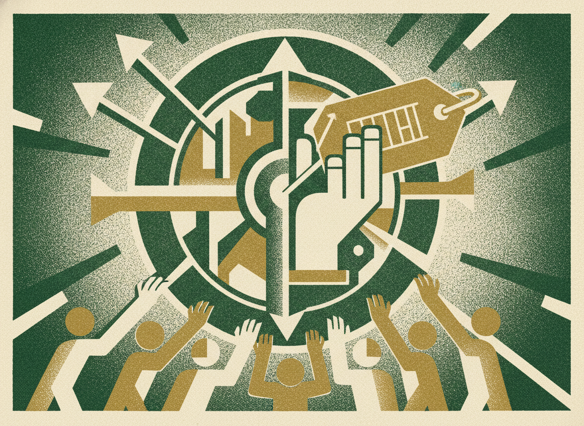 Woodcut illustration representing the case for a priced round.