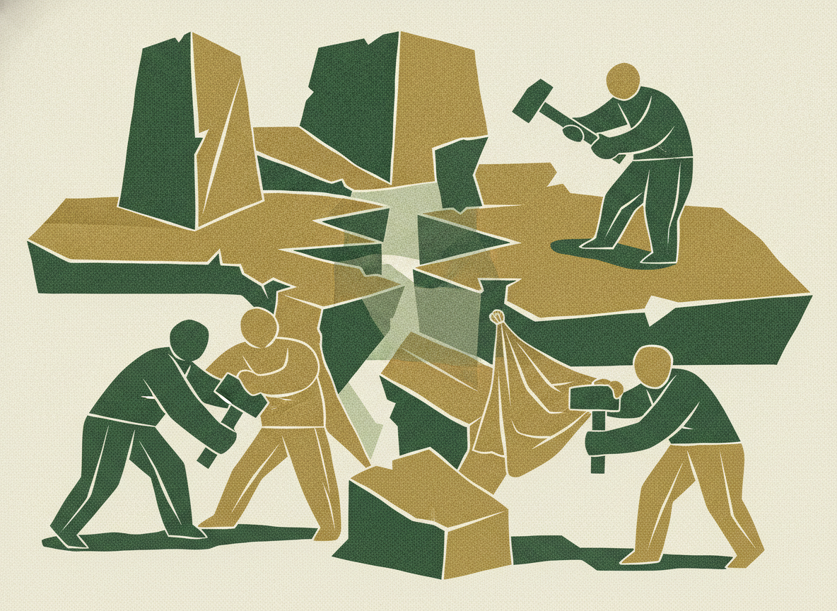 Woodcut illustration representing where the gaps hide.