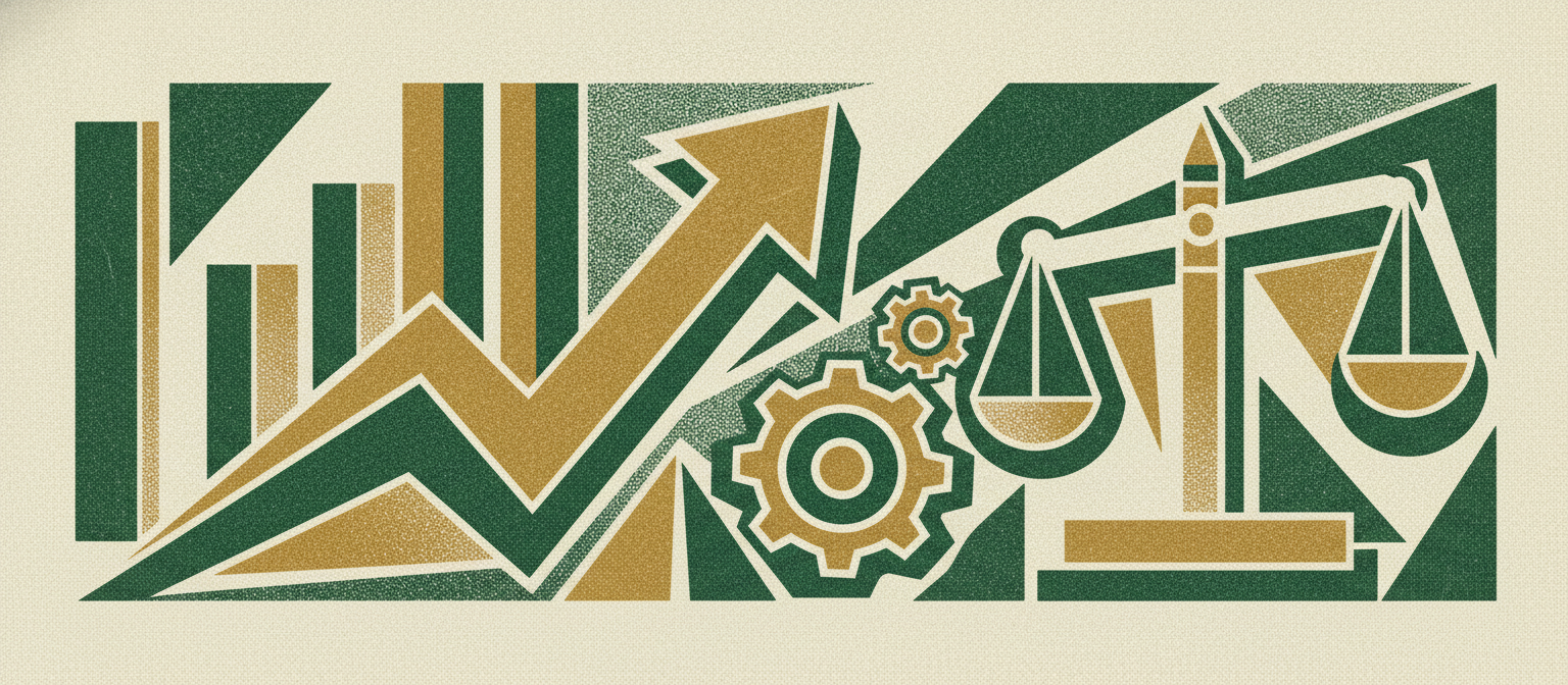 Wide woodcut finance frieze section divider.