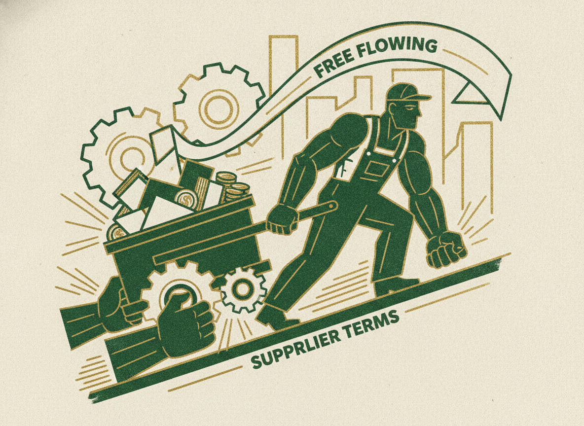Woodcut illustration representing supplier terms are free working capital.