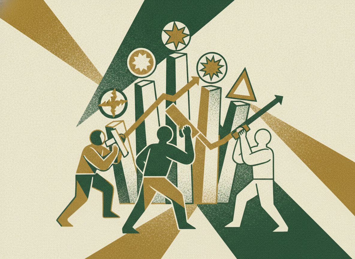 Woodcut illustration representing the vital few: 5 to 10 metrics.