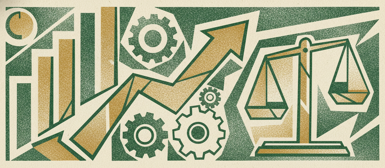 Wide woodcut finance frieze section divider.